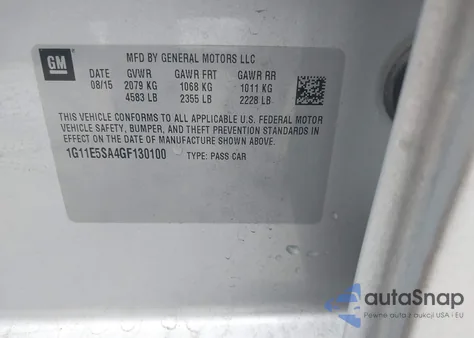 2016 Chevrolet Malibu Limited Ltz z USA, uszkodzony, nr VIN 1G11E5SA4GF130100